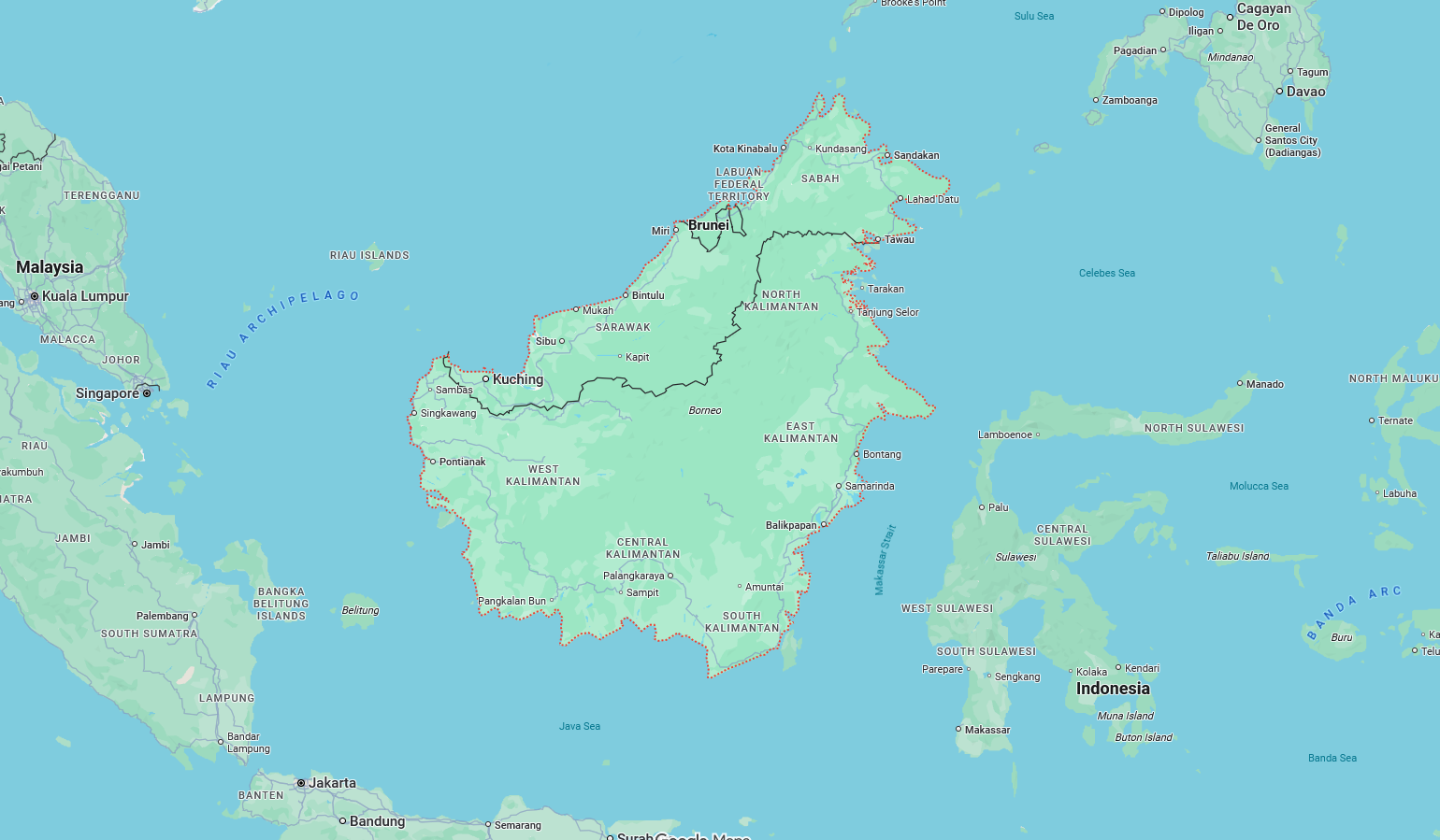 Map of coal-producing regions in Kalimantan, Indonesia